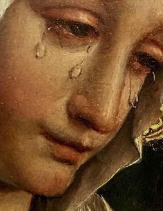 a painting of a woman with tears on her face and eyes, close up