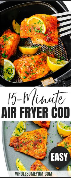 Air Fryer Cod Lemon Pepper Cod Air Fryer, Cod Fish Recipes Air Fryer, Air Fryer Cod Fillets, Cod In Air Fryer, Cod Loin Recipes, Air Fryer Cod Recipe, Air Fryer Cod, Salmon Recipes Baked Healthy