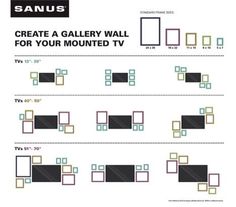 an advertisement for the sanus gallery wall, with different shapes and sizes on it