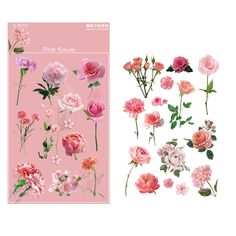 pink flowers are shown on the left and right side of this wall decal set