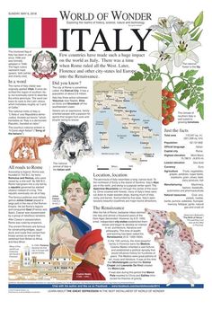 an article in the italian language with pictures of people and animals on it, including flowers