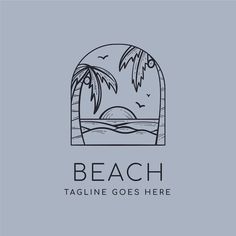 the beach logo with palm trees and waves