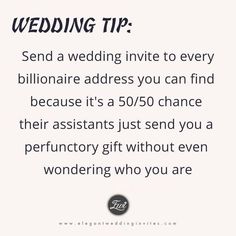 a white card with the words wedding tip on it