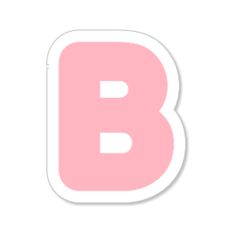 the letter b sticker is pink and has white letters that spell it's birth