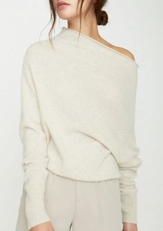 Lori Off Shoulder - Bisque Melange | house of lolo Cropped Knit Sweater Office, Fall Wedding Sweaters, Classy Winter Sweater, Cashmere Sweater Casual, Best Cashmere Sweater, Elegant Long Sleeve Knit Top With Ribbed Cuffs, Elegant Sweater With Ribbed Cuffs, Chic Ribbed Collar Sweater For Loungewear, Chic Cashmere Top With Ribbed Neckline