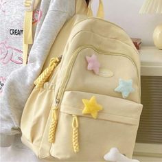 Questions? Leave A Comment Below! Pastel Backpack, Yellow Backpack, School Must Haves, Aesthetic Backpack, Durable Backpack, School Kit, Kawaii Backpack, Functional Backpack