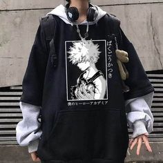 Funny Bakugou, Hip Hop Sweatshirts, Long Sleeve Kids, Tomboy Style Outfits, Anime Hoodie, Grunge Goth, Tomboy Fashion