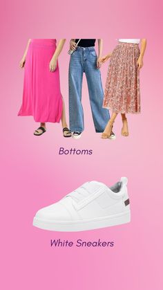 three different types of women's shoes on pink background