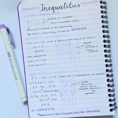 a notepad with an inequatables written on it next to a pen