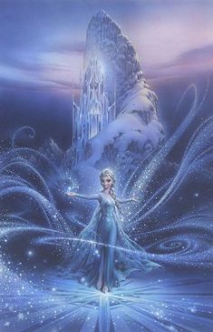 a frozen princess standing in front of a castle