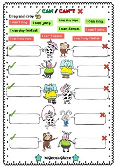 a worksheet for children to learn how to read the words can i can't?