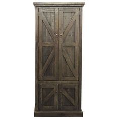 an old wooden cabinet with two doors