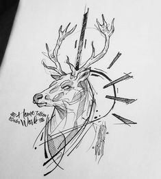 a drawing of a deer's head with arrows coming out of its antlers