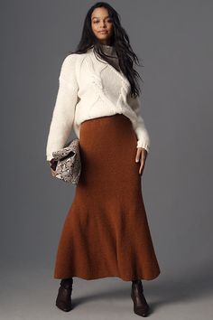 Find MAEVE Fit & Flare Sweater Midi Skirt on Editorialist. 38% acrylic, 33% nylon, 28% wool, 1% elastane Pull-on styling Dry clean Imported Fit & Flare Sweater Midi Skirt by Maeve in Brown, Women's, Size: 2XS, Nylon/Wool/Acrylic Midi Skirt Sweater, Sweater Midi Skirt, Knit Sweater Skirt, Long Wool Skirt, Skirt And Sweater, Closet Revamp, Skirt Sweater, Boho Looks, Anthropologie Style