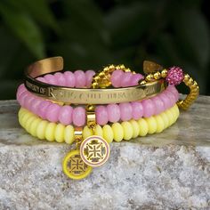 Enjoy a nice refreshing glass of this pink lemonade! This set includes: - Lemonade Alex; - Pink Jenni; - Gold and pink Mini Ireland; - .25” gold Rustic Cuff engraved with “Property of Rustic Cuff Tuls Tulsa Oklahoma, Gold And Pink, Pink Lemonade, Pink Mini