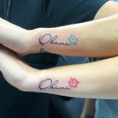 two people with matching tattoos on their arms that say ohana and oahuna