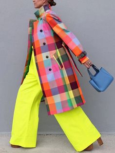 Plus Size Color Plaid Urban Trench Coat With Belt Multicolor Workwear Outerwear With Pockets, Multicolor Outerwear With Pockets For Work, Multicolor Fall Outerwear With Pockets, Trendy Multicolor Outerwear With Pockets, Spring Multicolor Outerwear For Work, Spring Workwear Multicolor Outerwear, Multicolor Outerwear With Button Closure For Work, Multicolor Button Closure Outerwear For Work, Trendy Multicolor Collared Outerwear