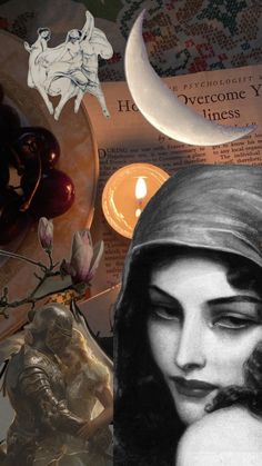 an image of a woman with her eyes closed next to some candles and other items