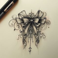 Vibrant Ribbon Tattoo Master Files Butterfly With Flower Tattoo Designs, Woman Thigh Tattoos Unique, Savage Tattoos For Women, Bow Tattoos For Women, Lace Tattoos For Women, Creative Tattoos For Women, Boujee Tattoos For Women, Beads Tattoo, Lace Bow Tattoos