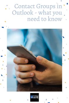 a person holding a tablet with the text contact groups in outlook - what you need to know