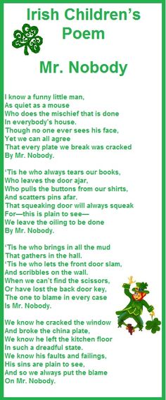 an irish poem for children's poem mr nobody