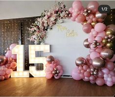 balloons are arranged in the shape of letters and numbers for a birthday party or celebration