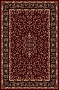 a red and black rug with an ornate design