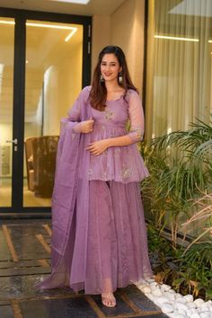 Organza Outfit, Kurta Palazzo Set, Organza Suits, Simple Frocks