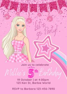 barbie birthday party with pink background and stars