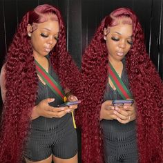 PRICES MAY VARY. Alibeauty 99J Burgundy Deep Wave Lace Frontal Wigs Human Hair Wigs Pre Plucked with Baby Hair Brazilian Wigs Human Hair Lace Front, Soft Lace Wig, Minimum Shedding.. 13x4 Burgundy Lace Front Wig Human Hair: HD Transparent Lace Color, Lace Perfectly Matches Skin Tone, Perfect Melted Lace. Soft and Light, Enough lace width. Wig Cap: Medium Cap Size, 22.5 inch, You Can Adjust the Straps, Make the Cap Size(22-22.5inch), Four Combs, Two Adjustables, Durable, Breathable, Comfortable. Glamour Hair, Frontal Wig Hairstyles, Lace Frontal Wigs, Hair Wigs For Women, Red Wigs, Wigs Human Hair, Colored Wigs, Front Lace Wigs Human Hair, Baddie Hairstyles