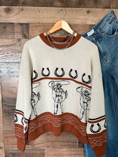 Cowboy Sweater, Rootin Tootin, Triple J, Outfit Inspo Casual, Western Christmas, Western Style, Western Fashion, Christmas Sweaters, Cowboy