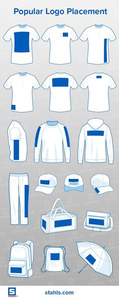 the front and back view of a computer screen showing different types of shirts, pants and hats