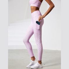 Checkered Leggings. A comfortable fit with a sporty look for workouts, yoga or just hanging out. Feel comfortable and look great. Detail: Quick Dry/BreathableDetail: Side & Back PocketsWaist Type: HighMaterial: (75%) Nylon, (25%) Spandex Tight Sportswear Leggings For Light Exercise, Sportswear Full-length Leggings For Light Exercise, Full Length Sportswear Leggings For Light Exercise, Casual Breathable Pink Leggings, Casual Fitted Leggings For Light Exercise, Fitted Casual Leggings For Light Exercise, Casual Full-length Gym Tights, Casual Full Length Gym Tights, Comfortable Moisture-wicking Workout Leggings