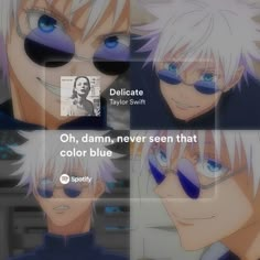 two anime characters with blue eyes and white hair