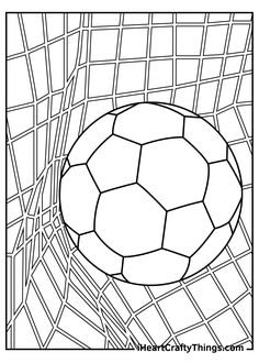 a soccer ball in the net coloring page