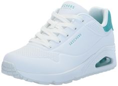 PRICES MAY VARY. Air-Cooled Memory Foam comfort insole Skech-Air visible air-cushioned midsole Flexible rubber traction outsole Synthetic durabuck upper Flexible traction outsole Pop Back, Skechers Sneakers, Skechers Women, Luxury Store, Fashion Sneakers, Synthetic Leather, Sneakers White, Sneakers Fashion, Brand Logo