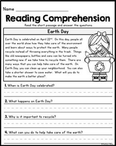 reading worksheet for earth day