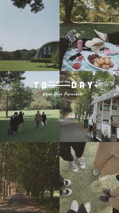 collage of photos with food and people in the park