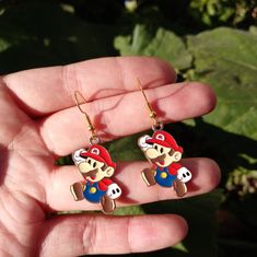 Mario Jumping Earrings Mario Jewelry, Mario Earrings, Mario Jumping, Gold Bead Earrings, Stud Fashion, Sound Machine, Rose Quartz Earrings, Red Skull, Fancy Earrings