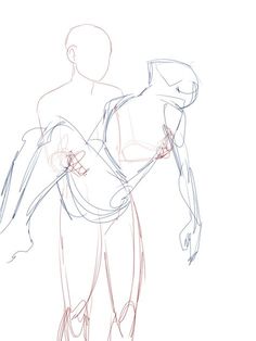 a drawing of a man holding another man's back with one arm and the other hand on his hip