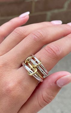 Nimbus Sterling Silver, 18k Yellow Gold Diamond Ring By Spinelli Kilcollin | Moda Operandi Yellow Gold Diamond Ring, Mixed Metal Jewelry, Dope Jewelry, Gold Diamond Ring, Classy Jewelry, Stacked Jewelry, Jewelry Lookbook, Girly Jewelry, Gold Diamond Rings