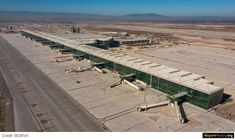 an aerial view of the airport terminal