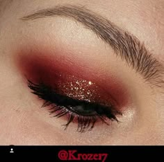 Gold Glitter Smokey Eye, Black And Red Makeup, Maroon Makeup, Maroon Eye Makeup, Black Makeup Looks, Masquerade Makeup, Gold Eyeshadow Looks