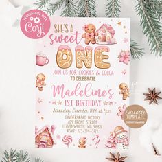 a pink and gold sweet one birthday party with gingerbreads, teddy bears, snowflakes and stars