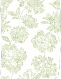 a white and green flowered wallpaper with lots of leaves on the bottom half