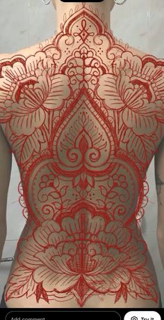 the back of a woman's body with red lace on it, and an image of