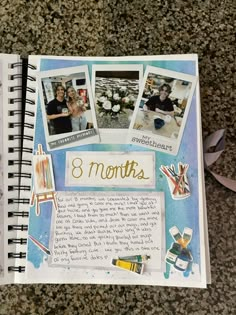 an open scrapbook with photos and writing on it