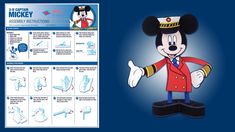 the mickey mouse paper toy is shown with instructions to make it look like he's ready