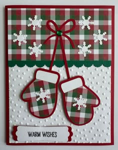 Mittens Card, Snow Inside, Christmas Mittens, Hand Made Greeting Cards