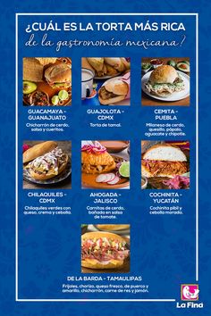 a menu with different types of food in spanish and english, including meats, breads